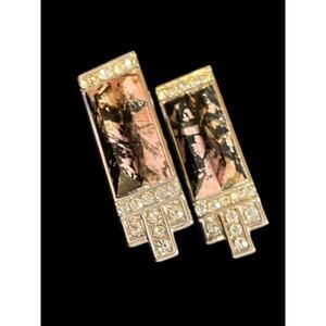 1980s Art Deco Revival Yamada Tokyo Rhodonite Non-Pierced Clip On Earrings Sign